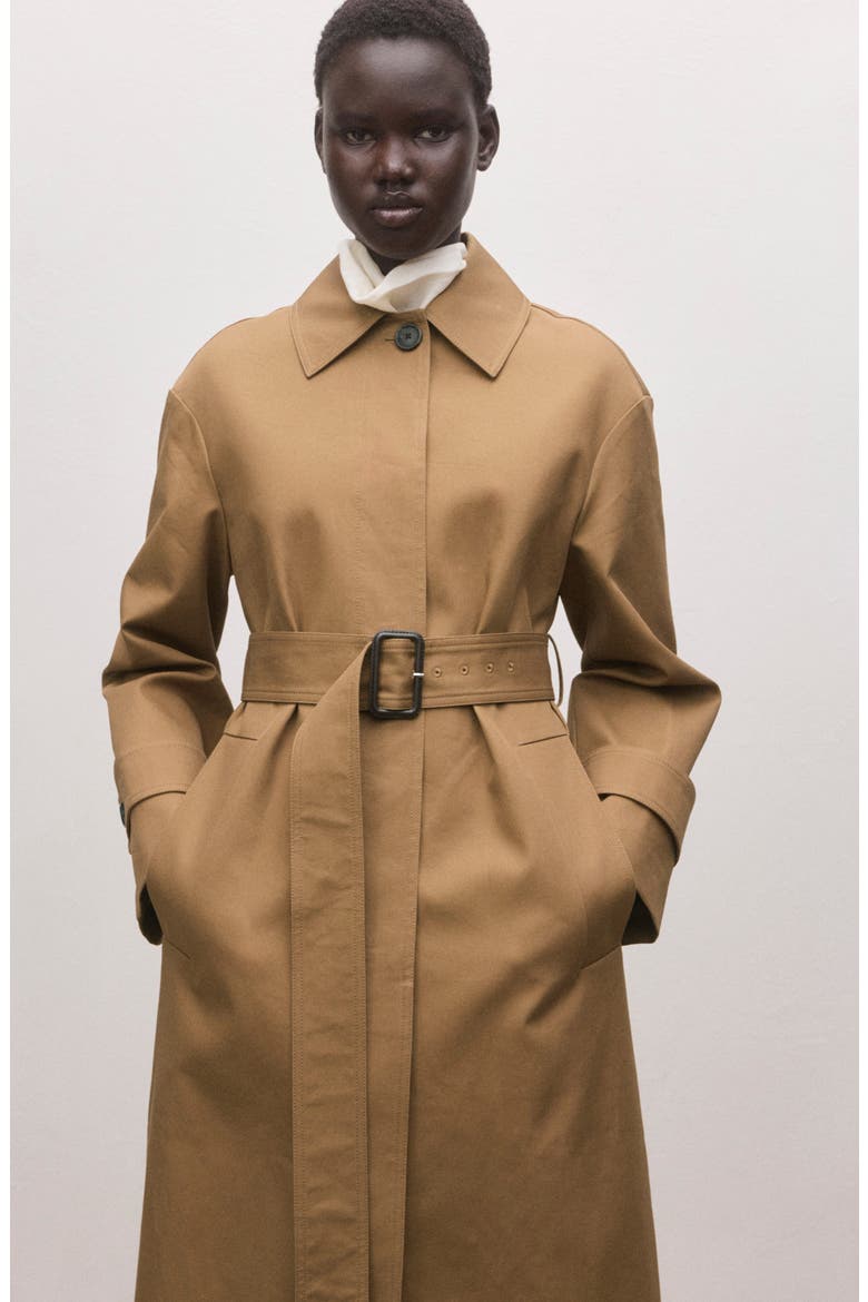 Belted Cotton Trench Coat, Alternate, color, MEDIUM BROWN