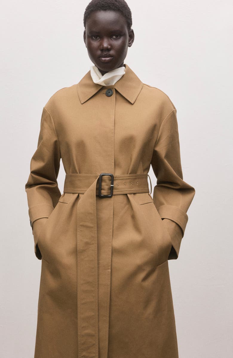 MANGO Belted Cotton Trench Coat, Alternate, color, Medium Brown