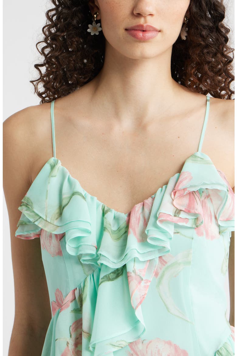 V-Neck Drape Maxi Dress, Alternate, color, AQUA- PINK TULIP FIELD