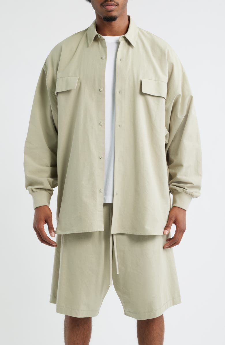 Fear of God Essentials Oversize Oxford Button-Up Shirt, Main, color, Abbey Stone