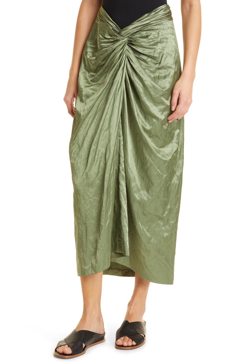 Vince Metallic Twist Front Cotton Blend Skirt, Alternate, color, Dk Pistachio