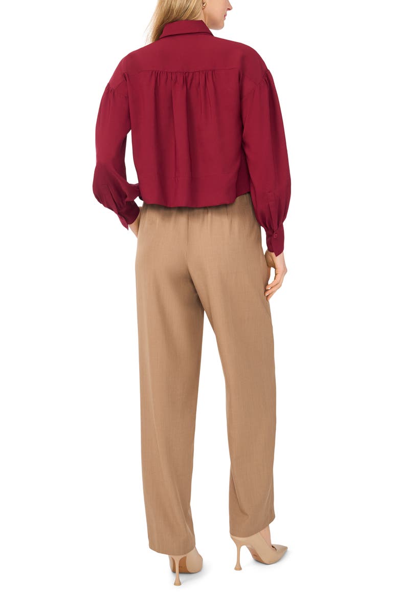 Crop Swing Button-Up Shirt, Alternate, color, DARK WINE