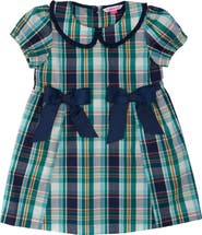 RuffleButts Woven Peter Pan Ruffle Bow Short Sleeve Dress