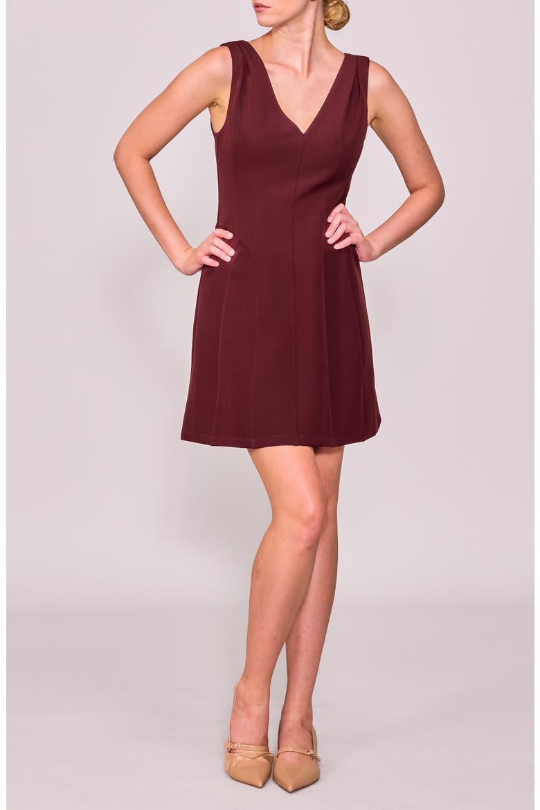 Tuck Shoulder Fit & Flare Dress, Main, color, BURGUNDY