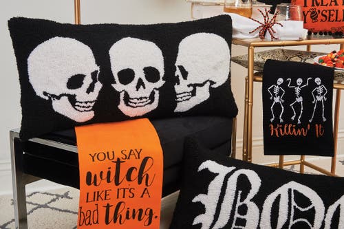 C & F Home C&f Home Killin' It Skeleton Halloween Embroidered Waffle Weave Cotton Kitchen Towel In Black