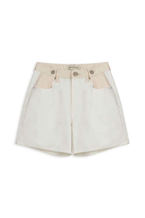 Nocturne Mini Denim Shorts With Metal Button Accessories In Ivory