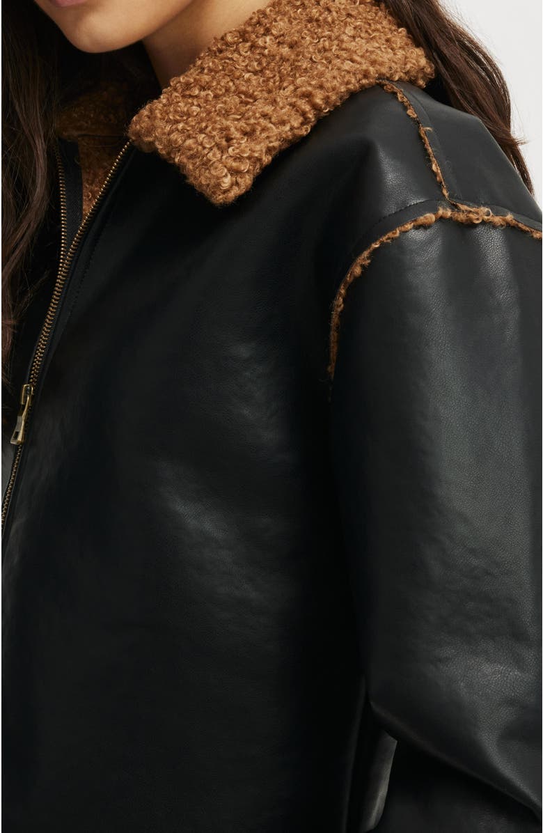 Cotton On Alfie Faux Leather Soft Fleece Jacket, Alternate, color, 