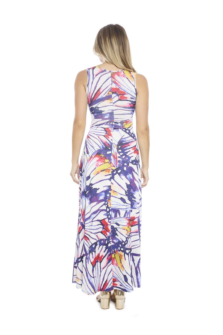 Womens Butterfly Scoop Neck Sleeveless A-Line Maxi Dress, Alternate, color, White Multi