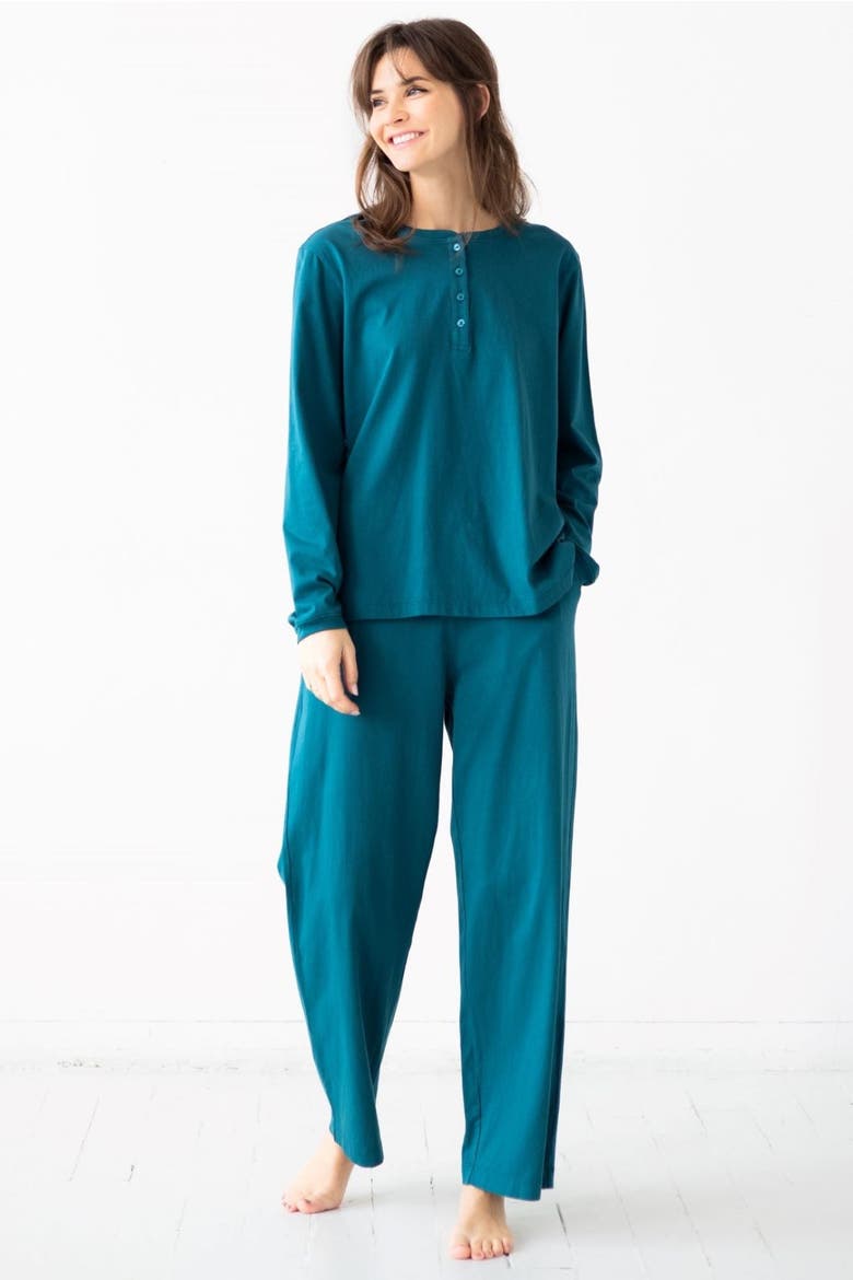 Straight Leg Pants in Pima Cotton, Alternate, color, Deep Teal
