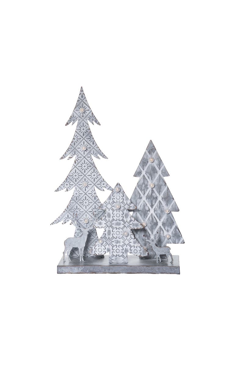 Transpac Silver Metal Light Up Rustic Christmas Scene Decor Tree Sculpture, Alternate, color, Metallic Silver