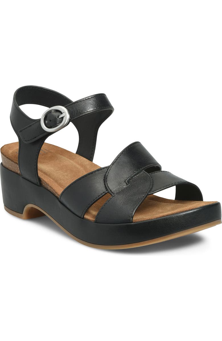Söfft Capri Ankle Strap Platform Sandal, Main, color, Black/ Black Leather
