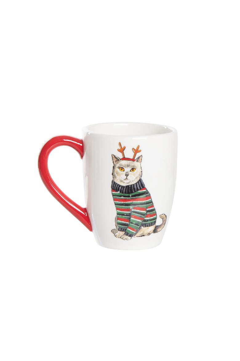 16 oz. Christmas Cat Dolomite Coffee Mug, Main, color, White