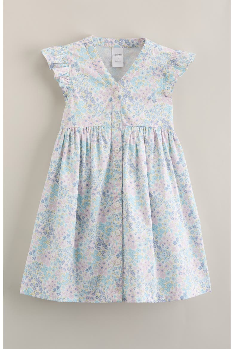 Kids' Flutter Sleeve Cotton Dress, Main, color, WHITE- BLUE BLOOMING MEADOW