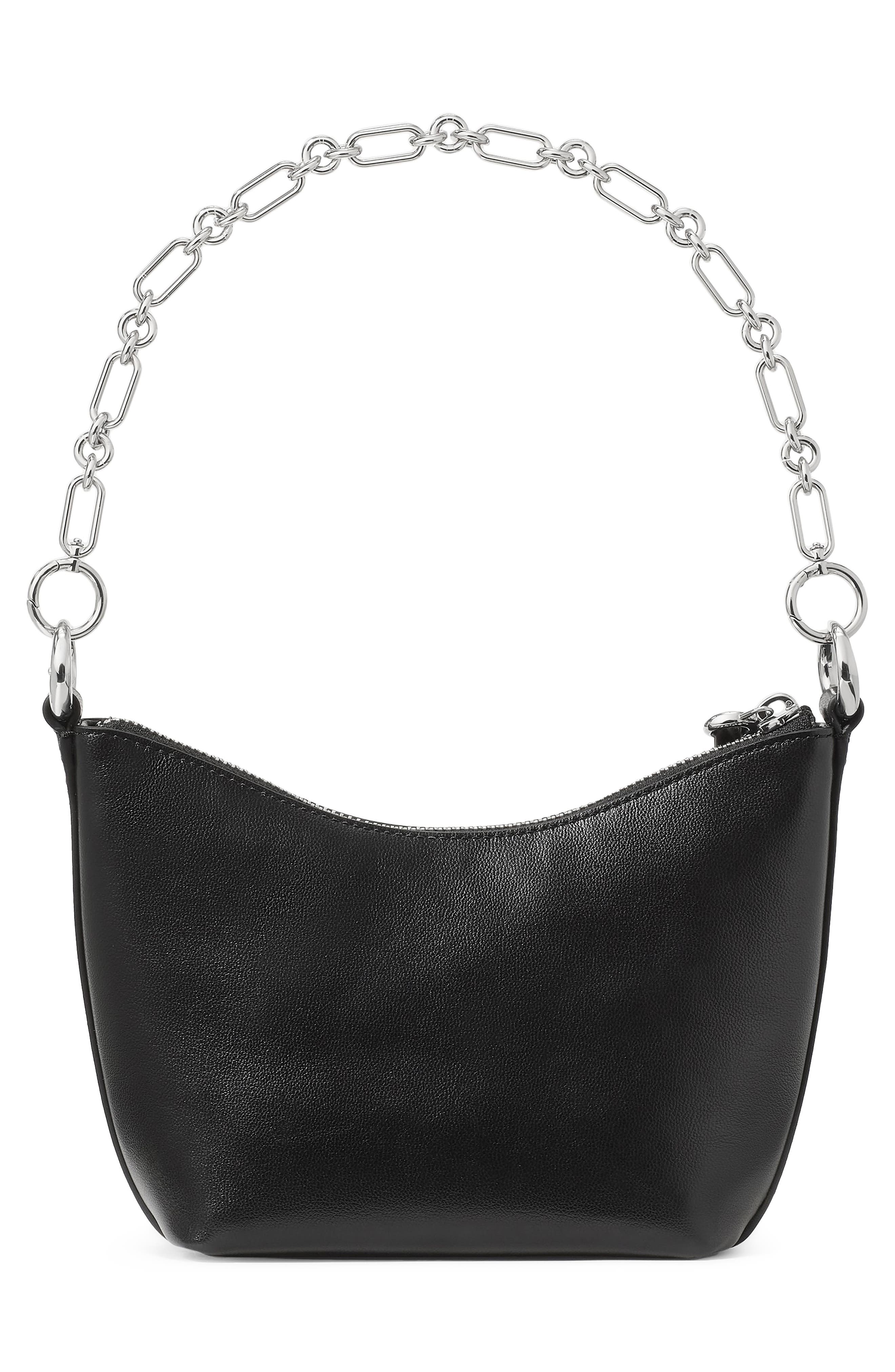 mini halo smooth leather chain shoulder bag, Alternate, color, BLACK