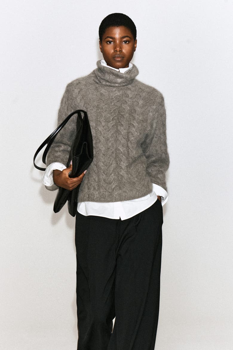 Cable-knit Brushed Pure Cashmere Sweater, Main, color, BROWN