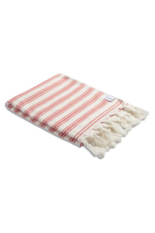 Infusezen Bask Striped Organic Turkish Towel With Soft Terry Cloth Back In Red