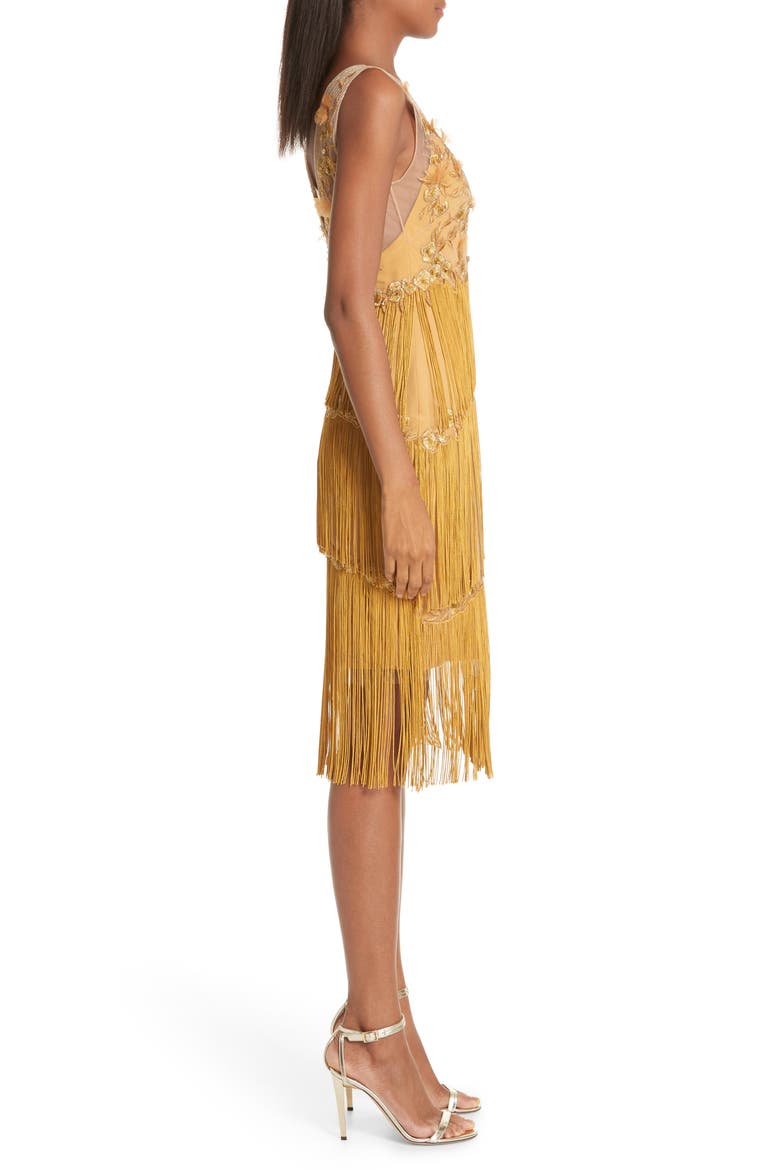 Embellished Tiered Fringe Dress, Alternate, color, GOLD