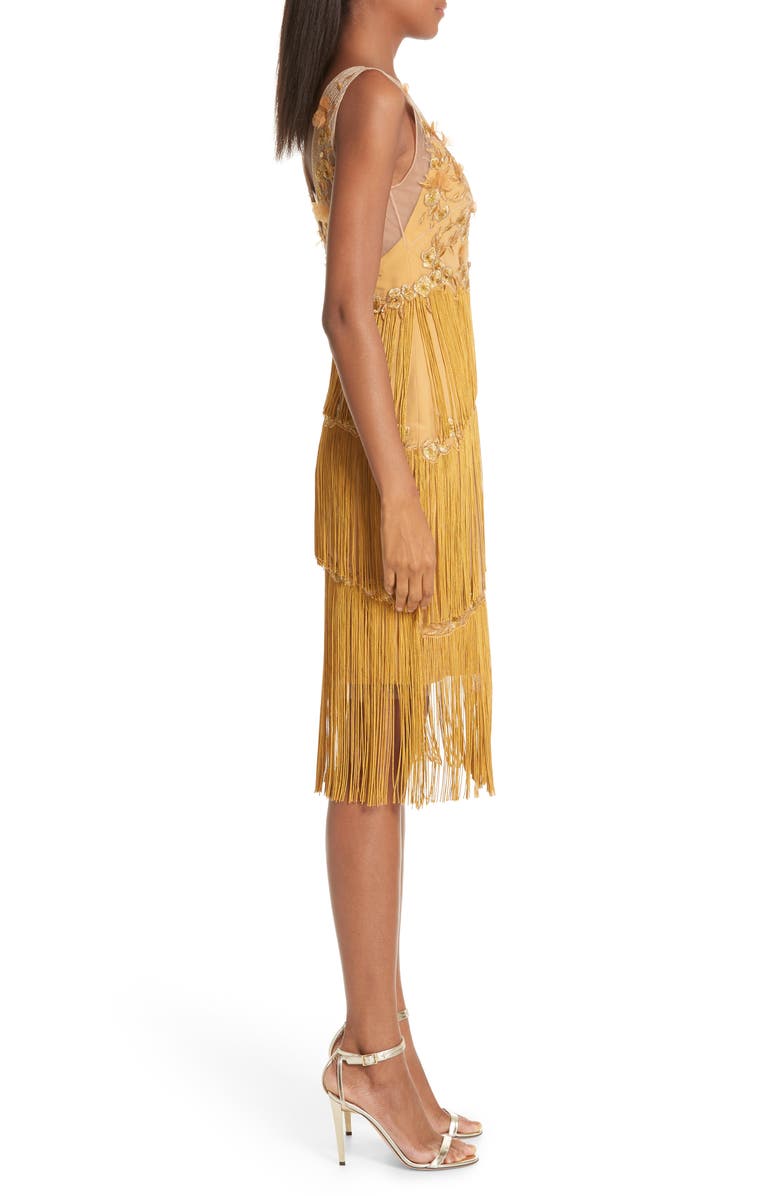 Marchesa Notte Embellished Tiered Fringe Dress, Alternate, color,