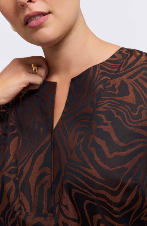 Foxcroft Alicia Zebra Print Cotton Blend Popover Top In Brown