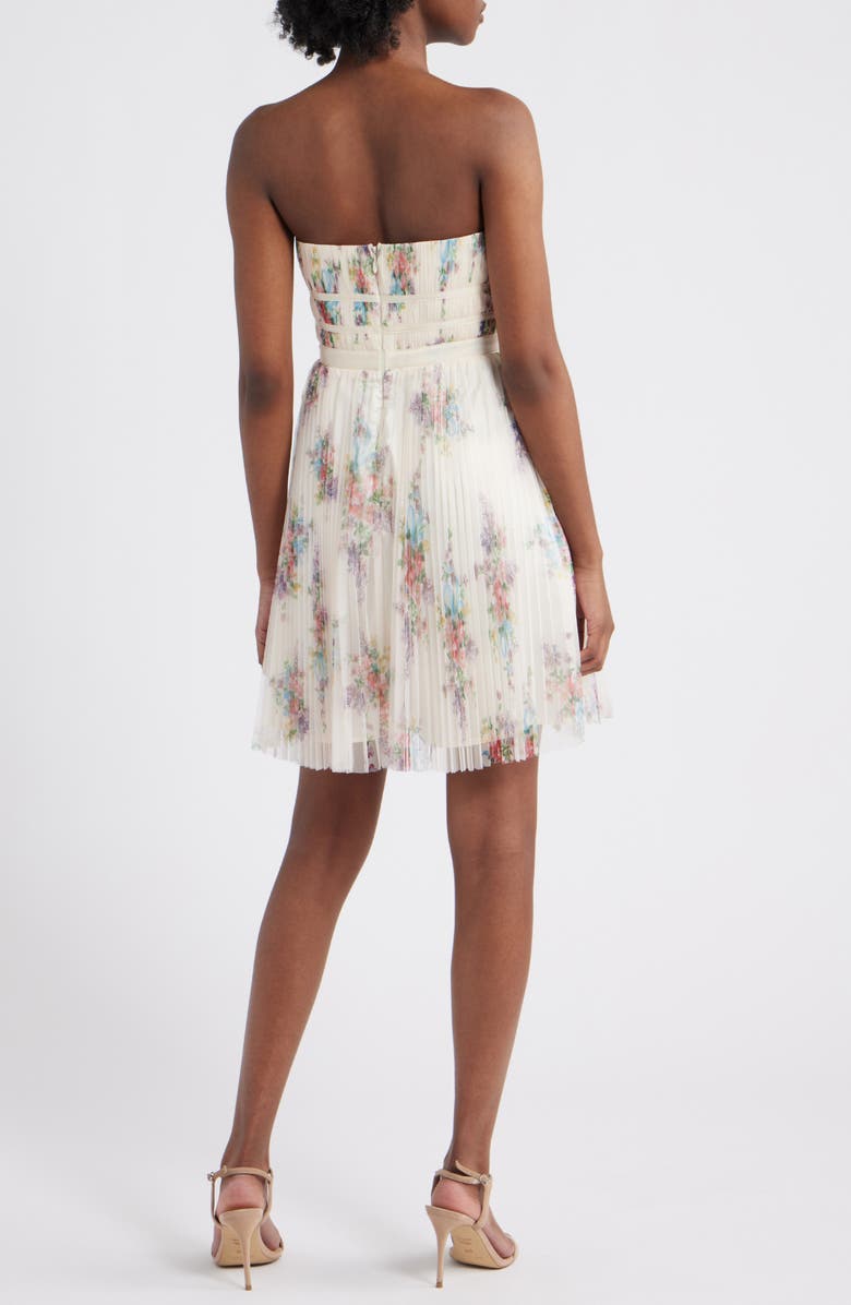 Lulus Calais Pleated Strapless Cocktail Minidress, Alternate, color, Ivory Floral