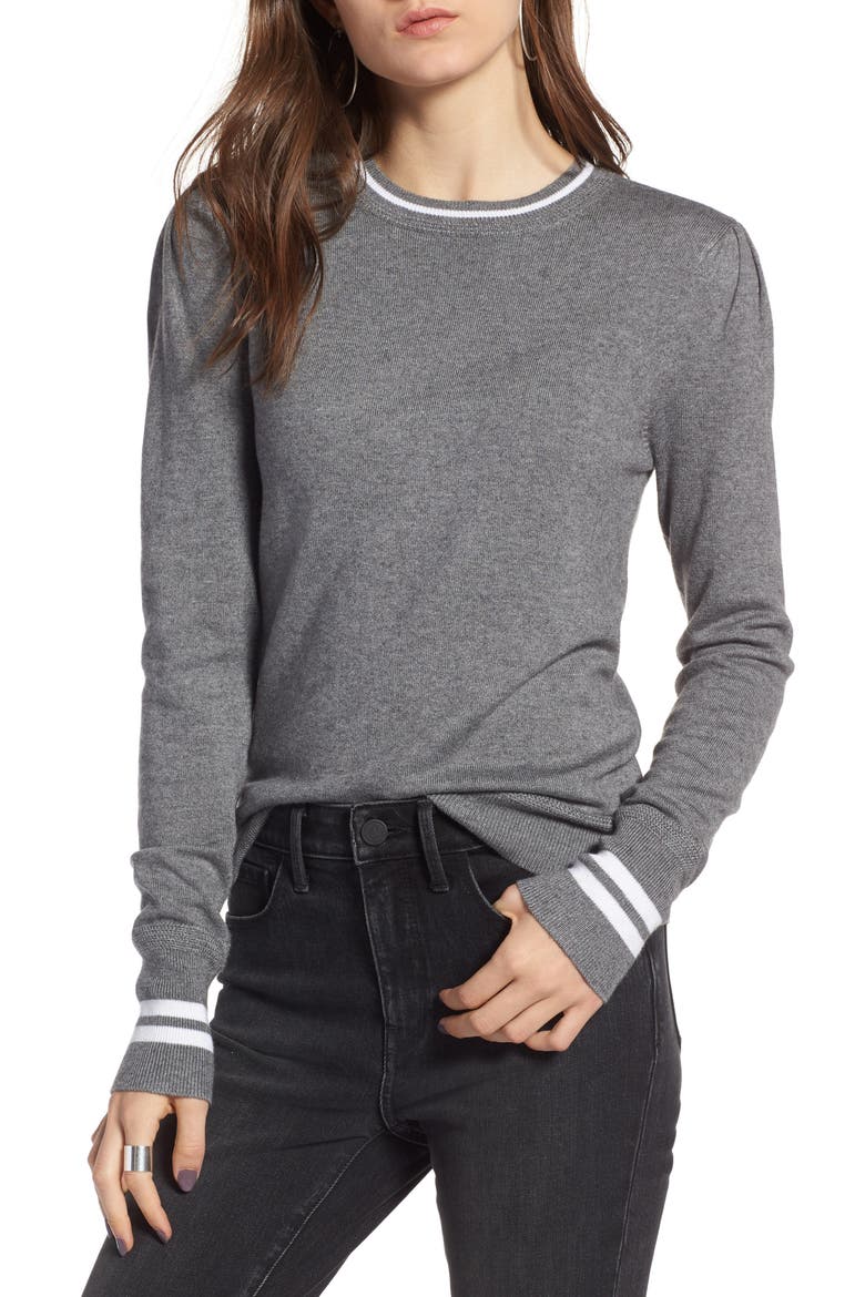Sporty Stripe Sweater, Main, color, GREY DARK HEATHER IVORY COMBO