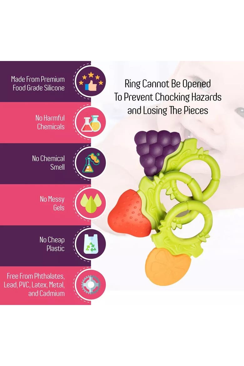 Textured Silicone Baby Teethers Fruit Shaped 3 Piece Set, Alternate, color, Fruits