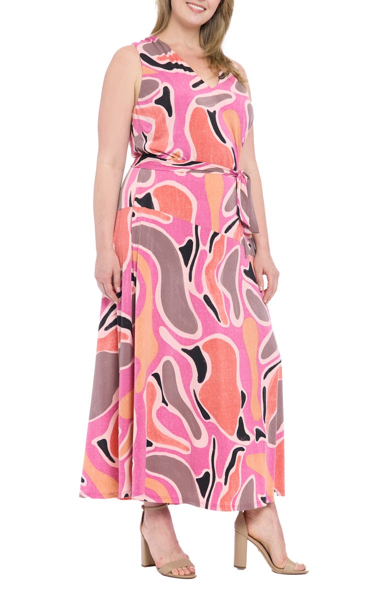 London Times Sleeveless Asymmetric Maxi Dress, Alternate, color, Lavender/ Rust