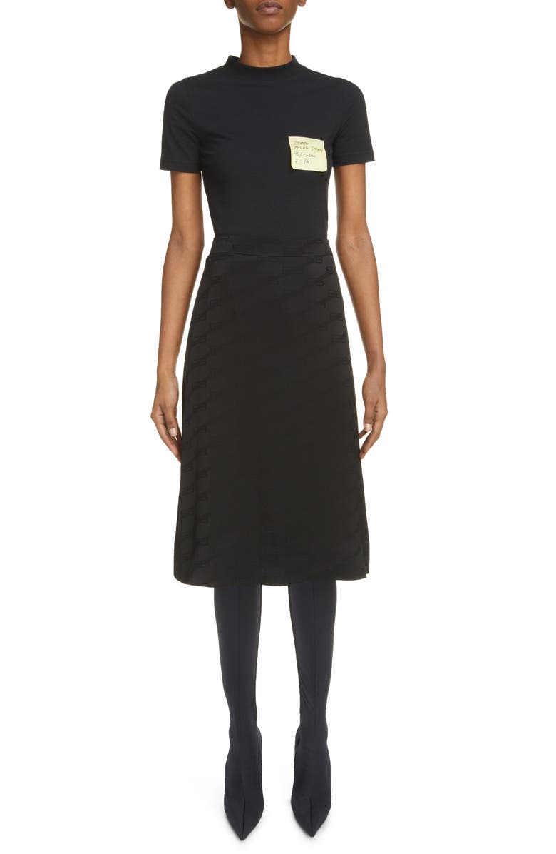 Balenciaga Sticky Note Mock Neck Stretch Cotton T-Shirt, Alternate, color, 