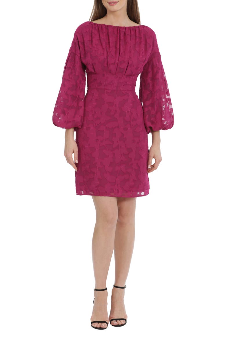 Balloon Sleeve Jacquard Sheath Dress, Main, color, FUCHSIA
