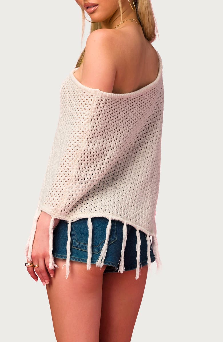 EDIKTED x Barbie<sup>®</sup> Fringe Trim Cotton Poncho, Alternate, color, Ivory