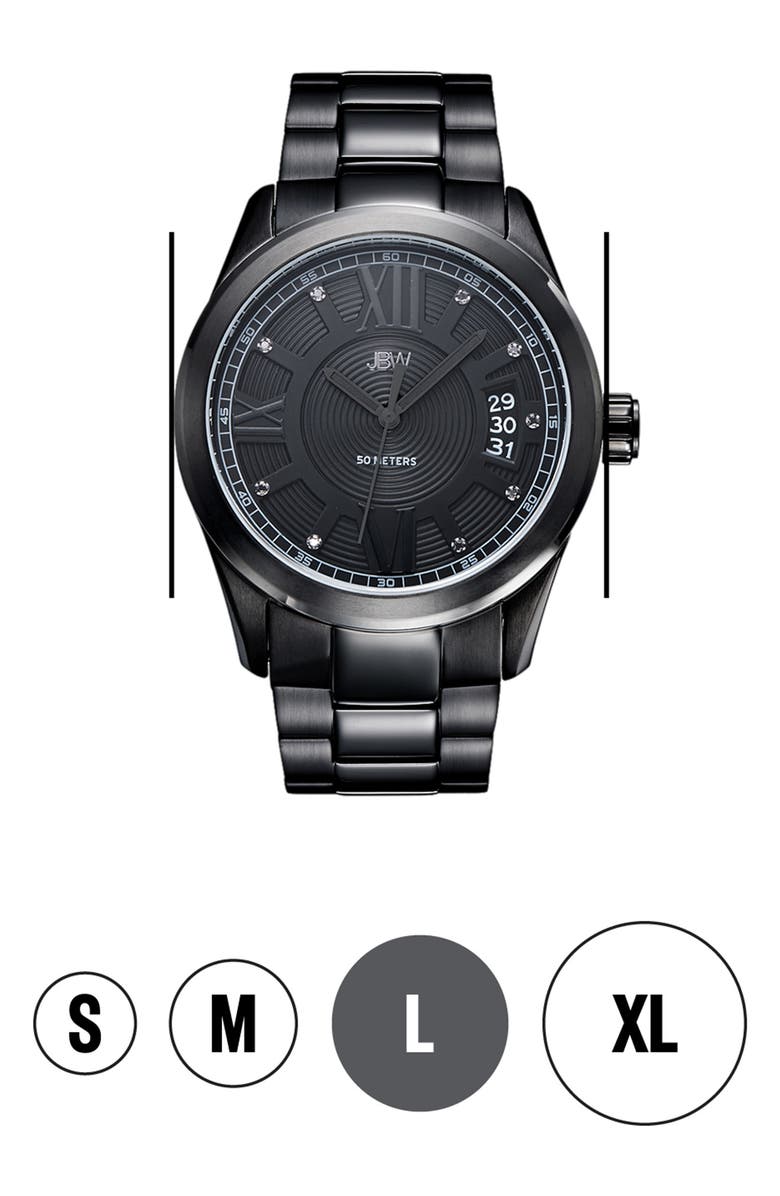 JBW Bond Black Ion Plated Stainless Steel Diamond Watch, 44mm - 0.09 ctw, Alternate, color,