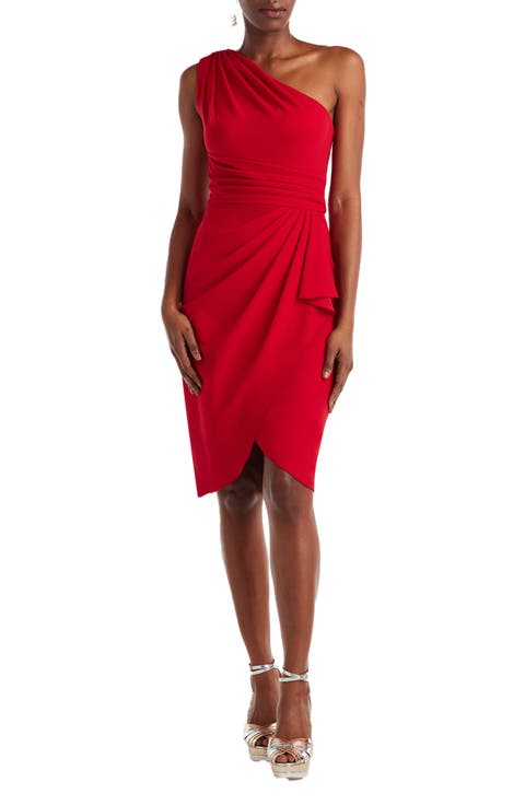Pleated One-Shoulder Crepe Cocktail Dress