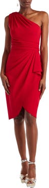 Tadashi Shoji Pleated One-Shoulder Crepe Cocktail Dress