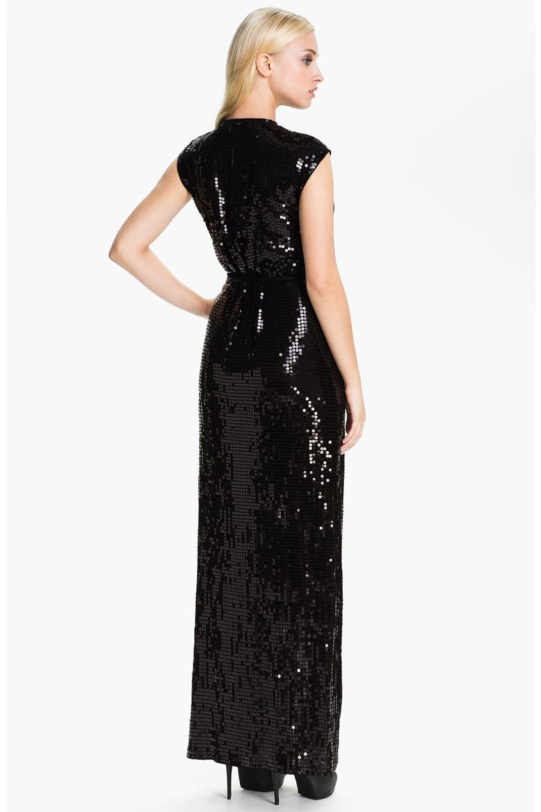 Sequin Wrap Maxi Dress, Alternate, color, BLACK