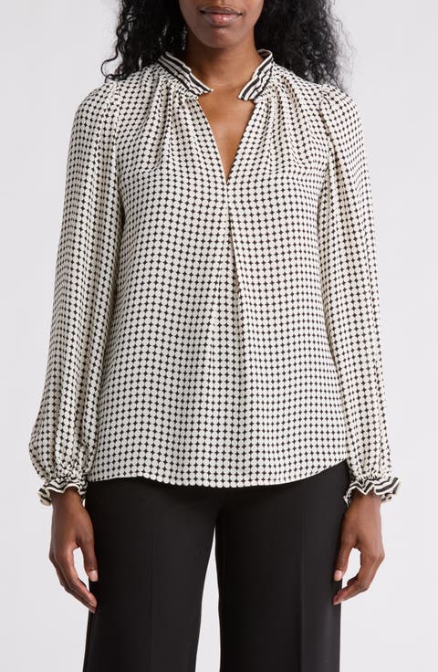 Printed Crepe Long Sleeve Top