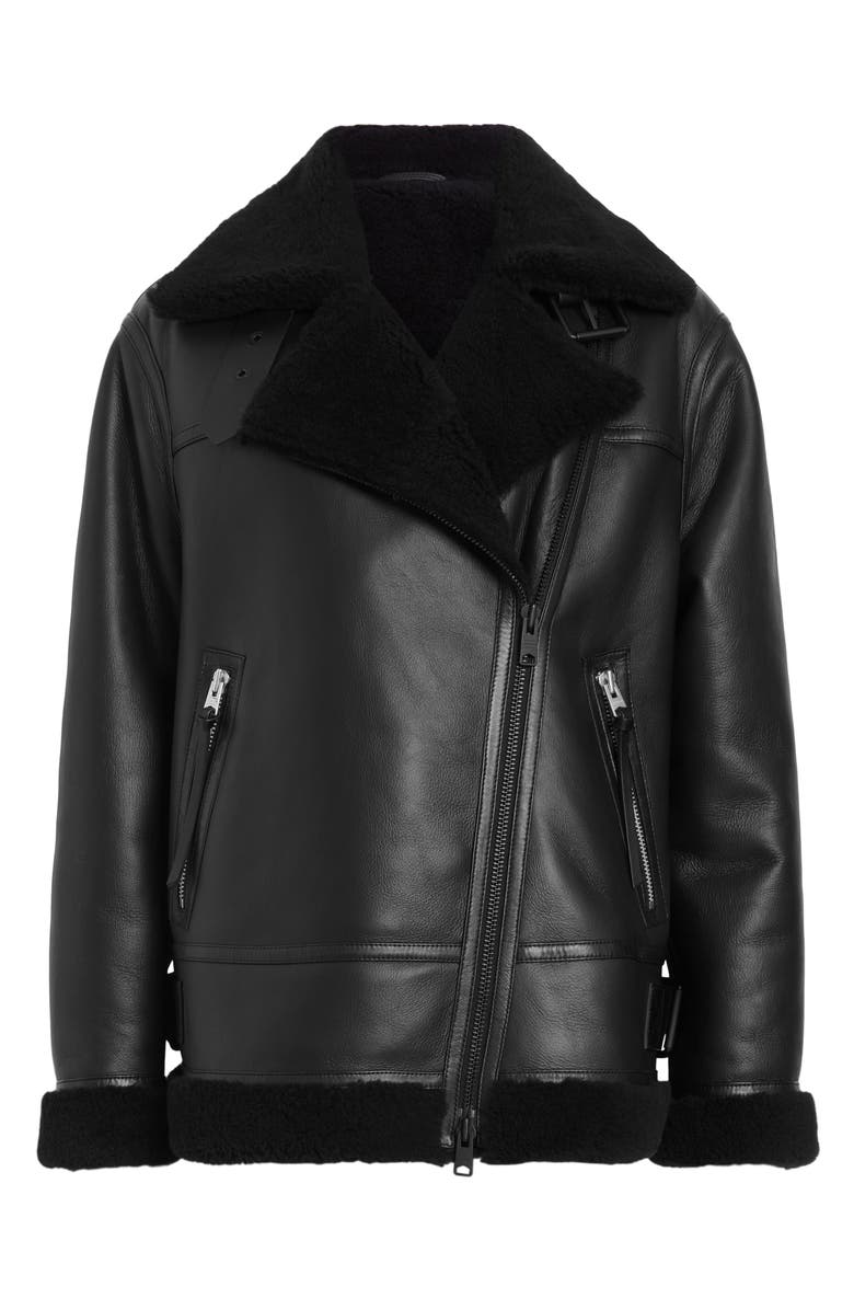 AllSaints Sola Leather & Genuine Shearling Jacket, Alternate, color,