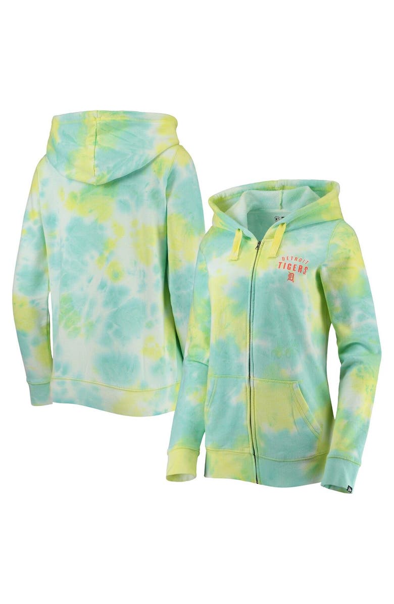 New Era Women's New Era White Detroit Tigers Tie-Dye Full-Zip Hoodie, Main, color, 
