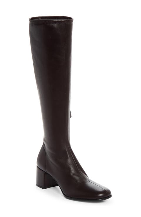 Stretch Leather Knee High Boot