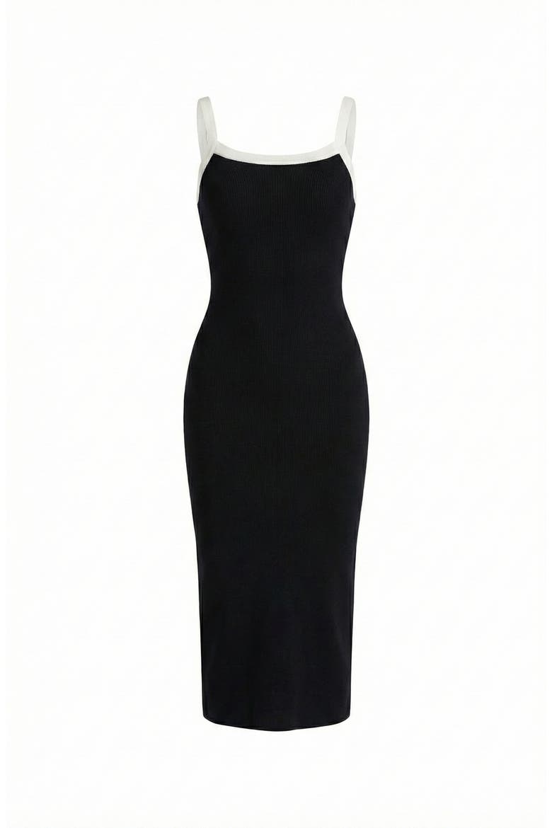 Square Neck Contrast Trim Midi Dress, Alternate, color, Black / White