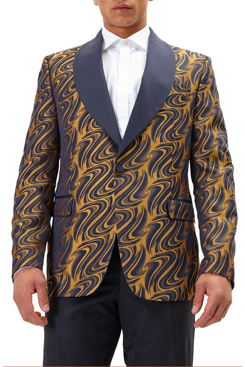 Psychedelic Texture Tuxedo Jacket, Main, color, NAVY GOLD