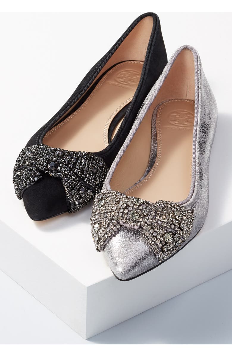 Tory Burch Vanessa Embellished Bow Flat, Alternate, color,