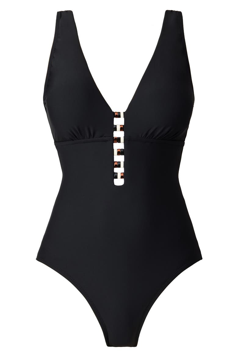 Darly Beaded One-Piece Swimsuit, Alternate, color, BLACK