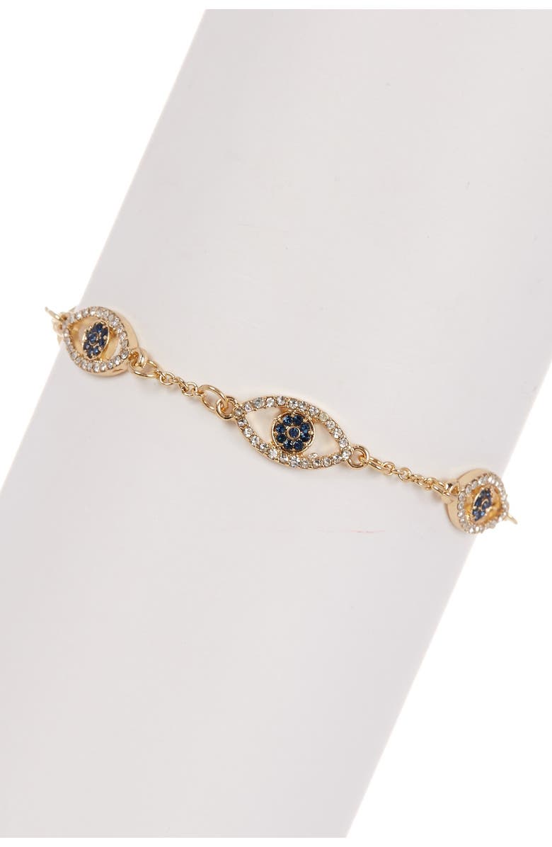 Sterling Forever 14K Gold Plated Evil Eye CZ Bracelet, Main, color, 