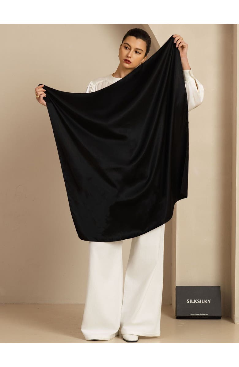 SILKSILKY Pure Silk Classic Elegant Square Scarf, Alternate, color, Black