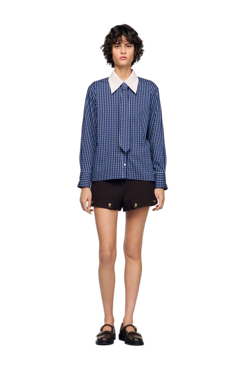 Checkered shirt with removable tie, Alternate, color, Blue / black