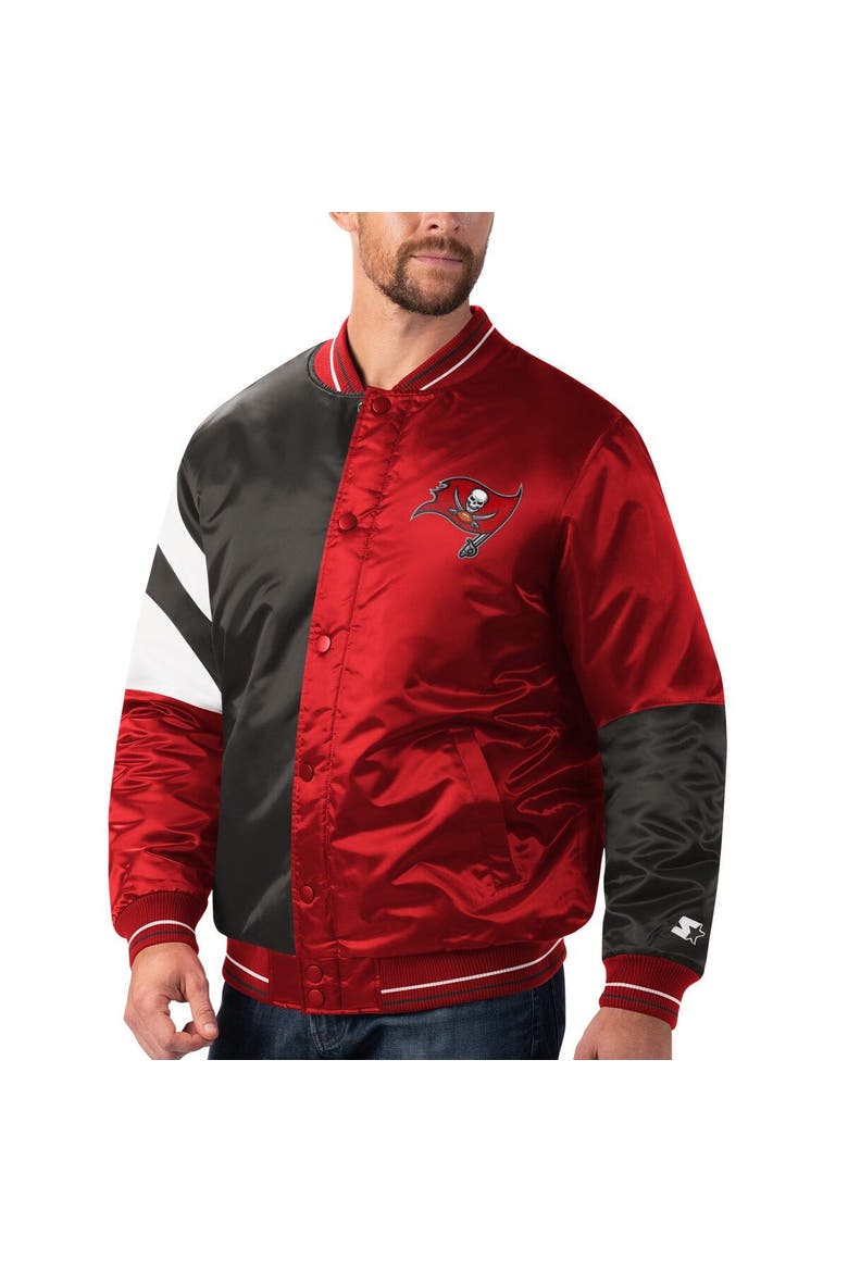 Men's Starter Red/Black Tampa Bay Buccaneers Leader Varsity Satin Full-Snap Jacket, Alternate, color, Red