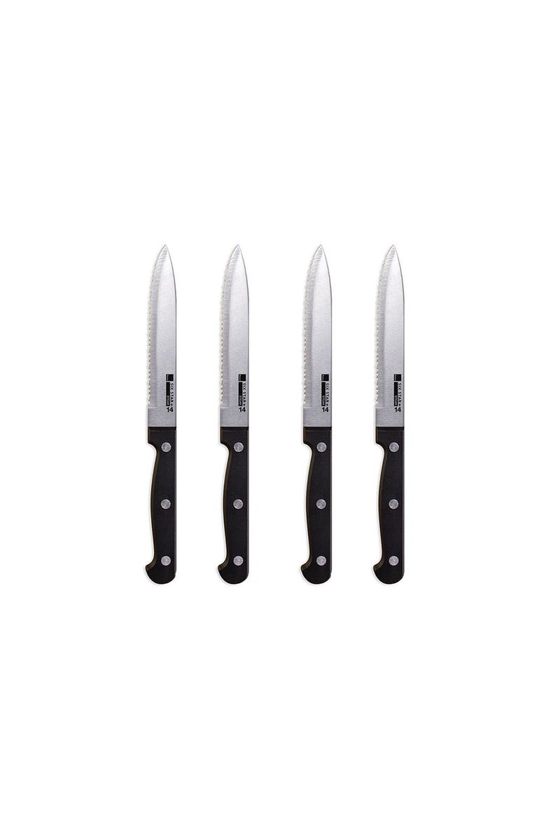 4 Piece Steak Knife Set,Stainless-Steel Serrated Blades, Full-Tang Knives, Main, color, Black