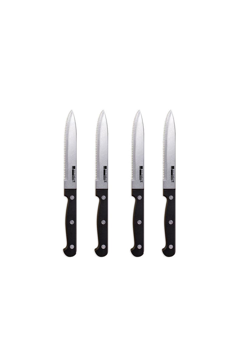 RONCO 4 Piece Steak Knife Set,Stainless-Steel Serrated Blades, Full-Tang Knives, Main, color, Black