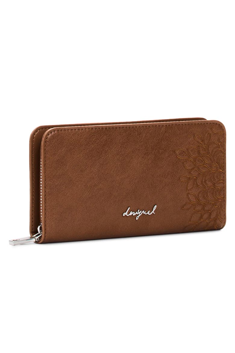 Medium Embroidered Long Faux Leather Wallet, Alternate, color, CAMEL