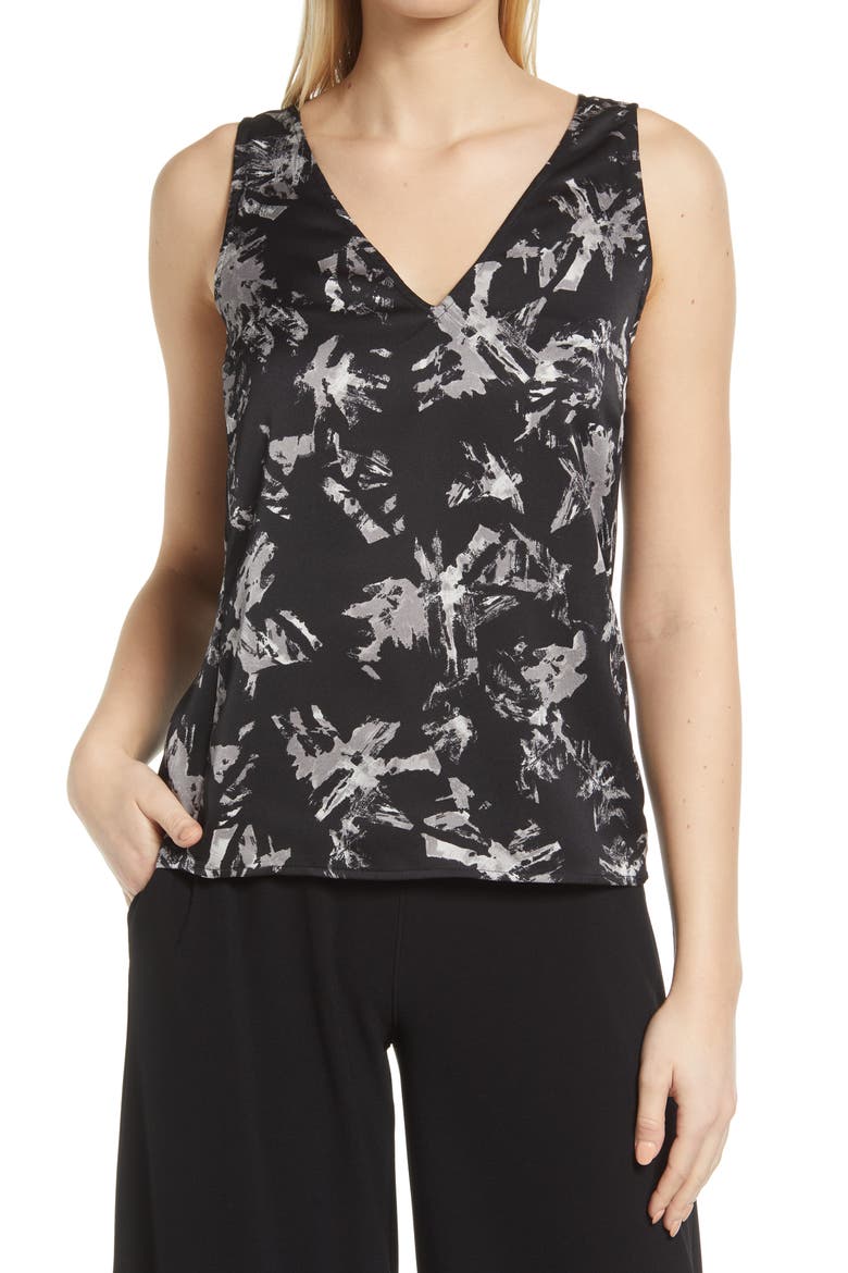 V-Neck Tank Top, Main, color, BLACK- SILVER WASH FOIL